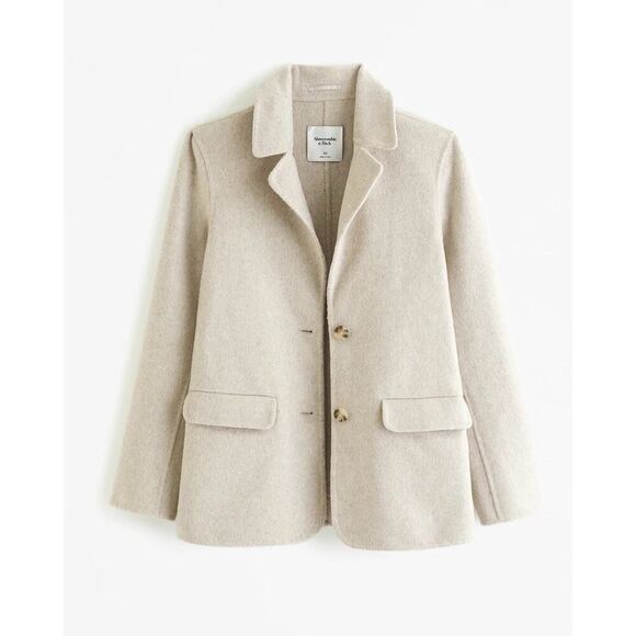 Abercrombie & Fitch Wool-Blend Blazer Coat Beige Small Button Front Jacket - Picture 2 of 14